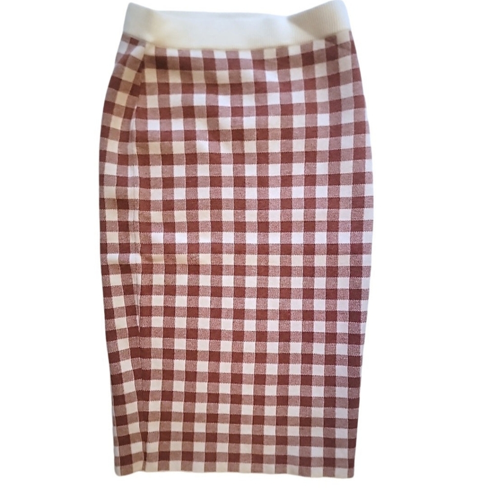 English Factory Red And White Gingham Checkered Knit Skirt Size XS
